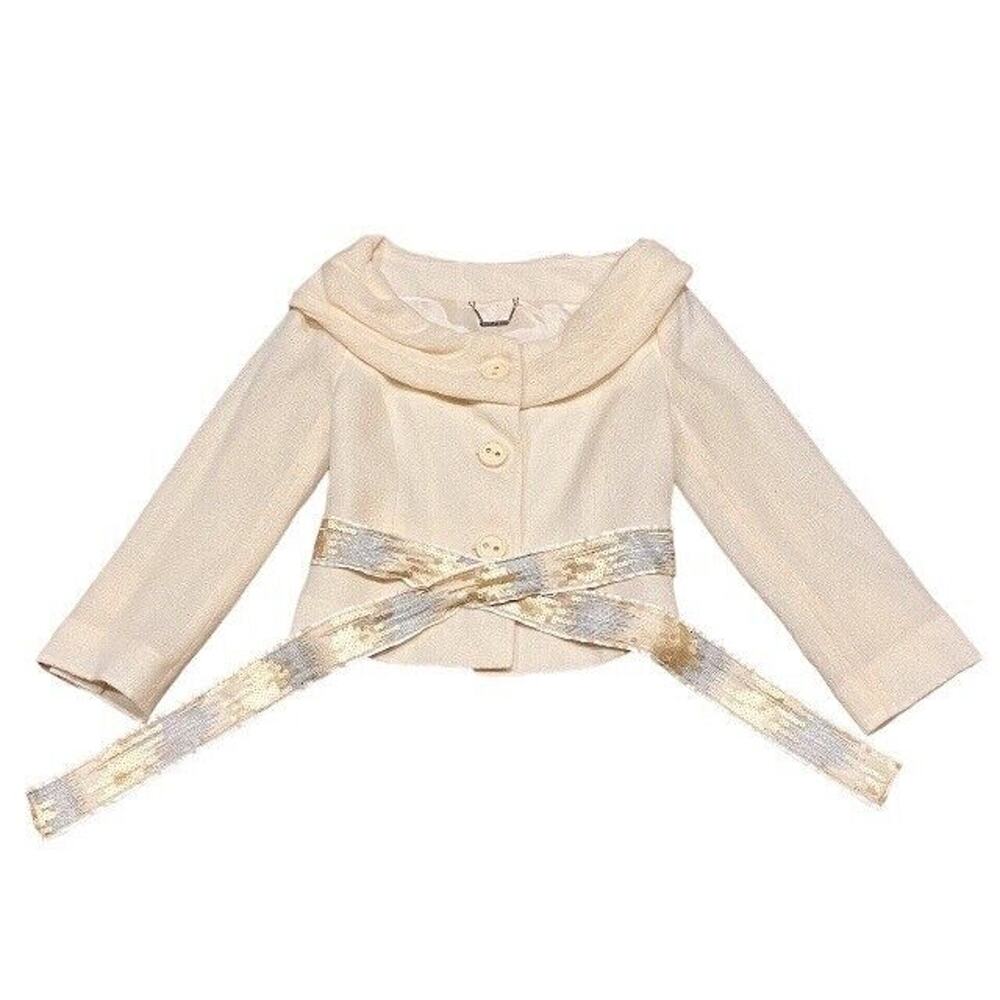 Pulsion Vintage‎ Cream Jacket Wool Women’s 6 Button Up Formal Business Wide Neck